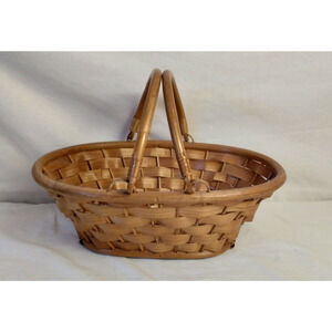 Vintage Gathering Basket Double Swing Handle Oval